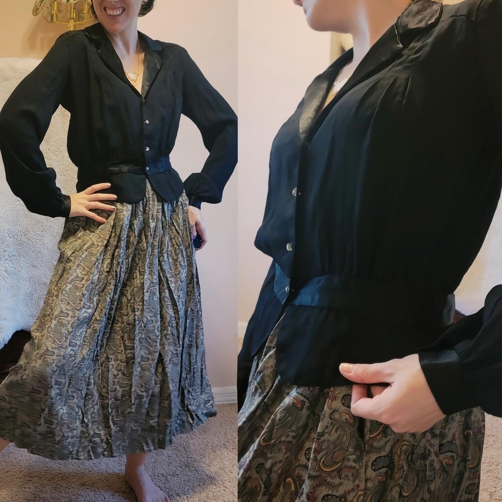 *Rare Vintage Gunne Sax Button Down Black Blouse*